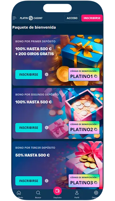 Pantalla con bonificaciones.