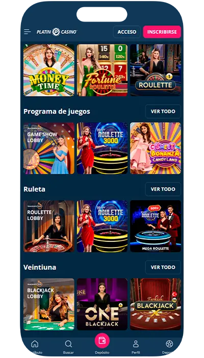 Sección con diversos juegos en vivo.